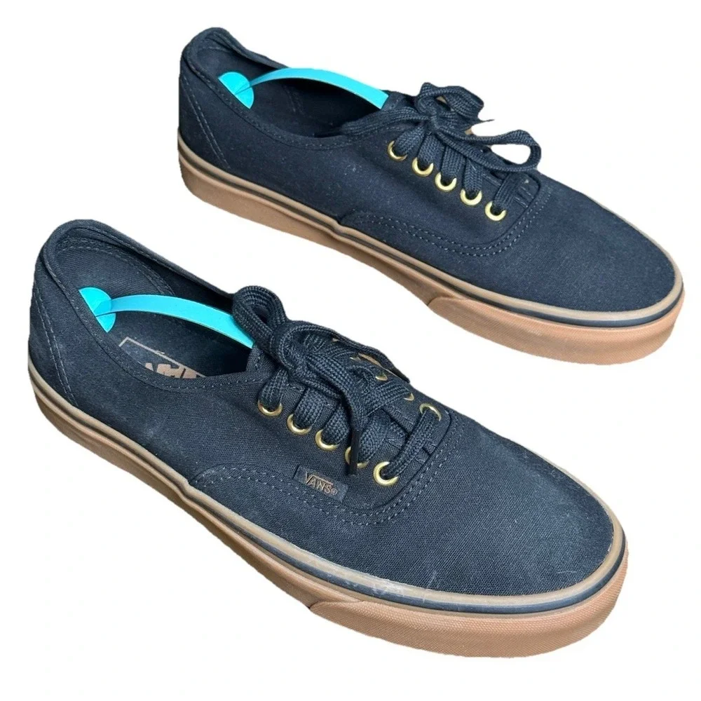 Vans Off the Wall Black Gum Sneaker Lace-up‎ Canvas Shoes Unisex Size 8 M 9.5 W